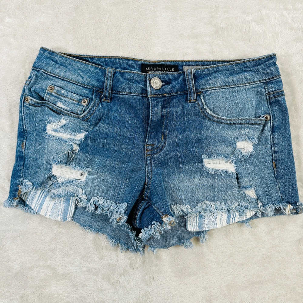 Aeropostale Shorts Womens 2 Distressed Denim Shorty Cutoff Jean Blue